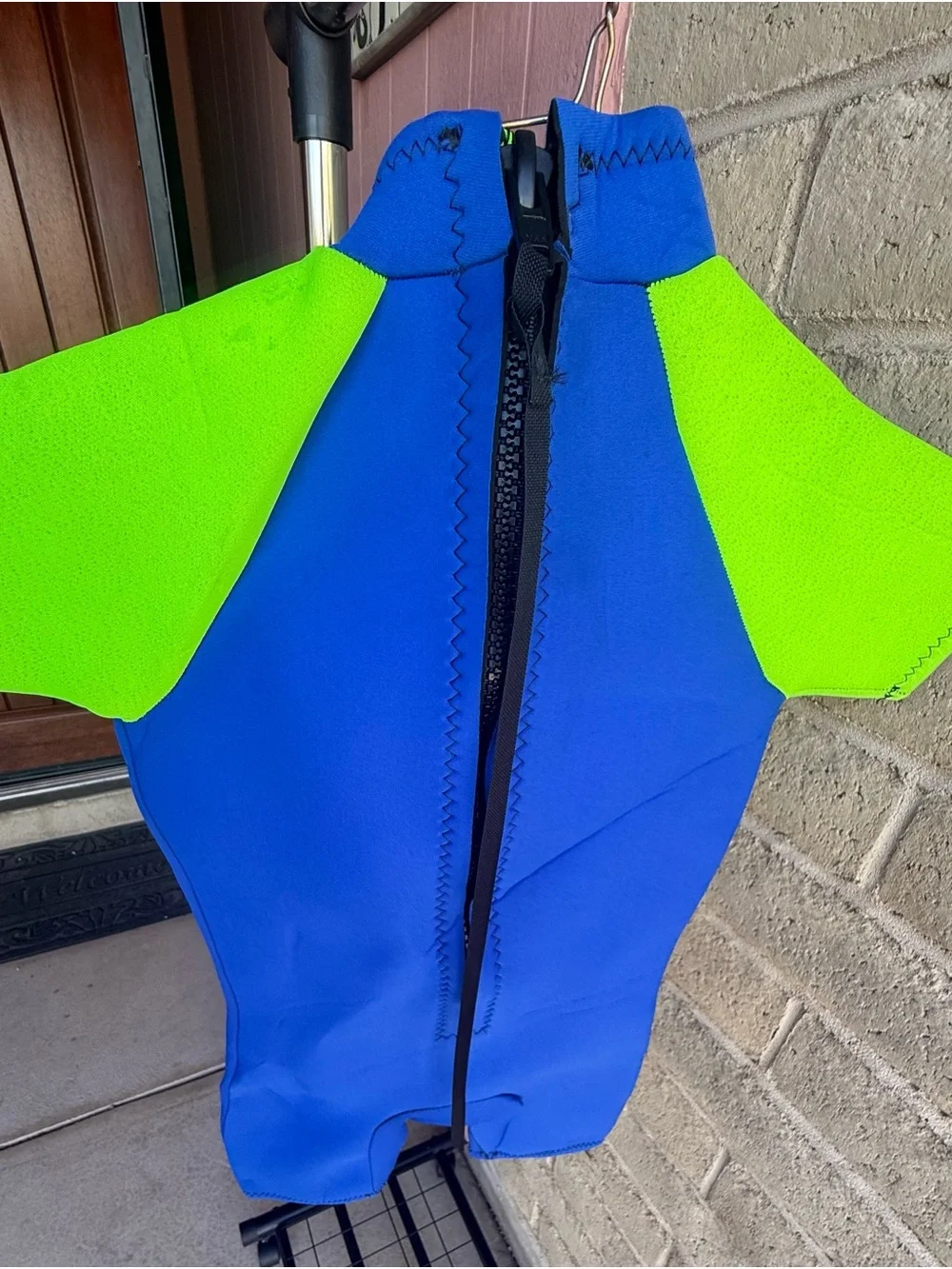 Blue and Neon Green Shorty Wetsuit